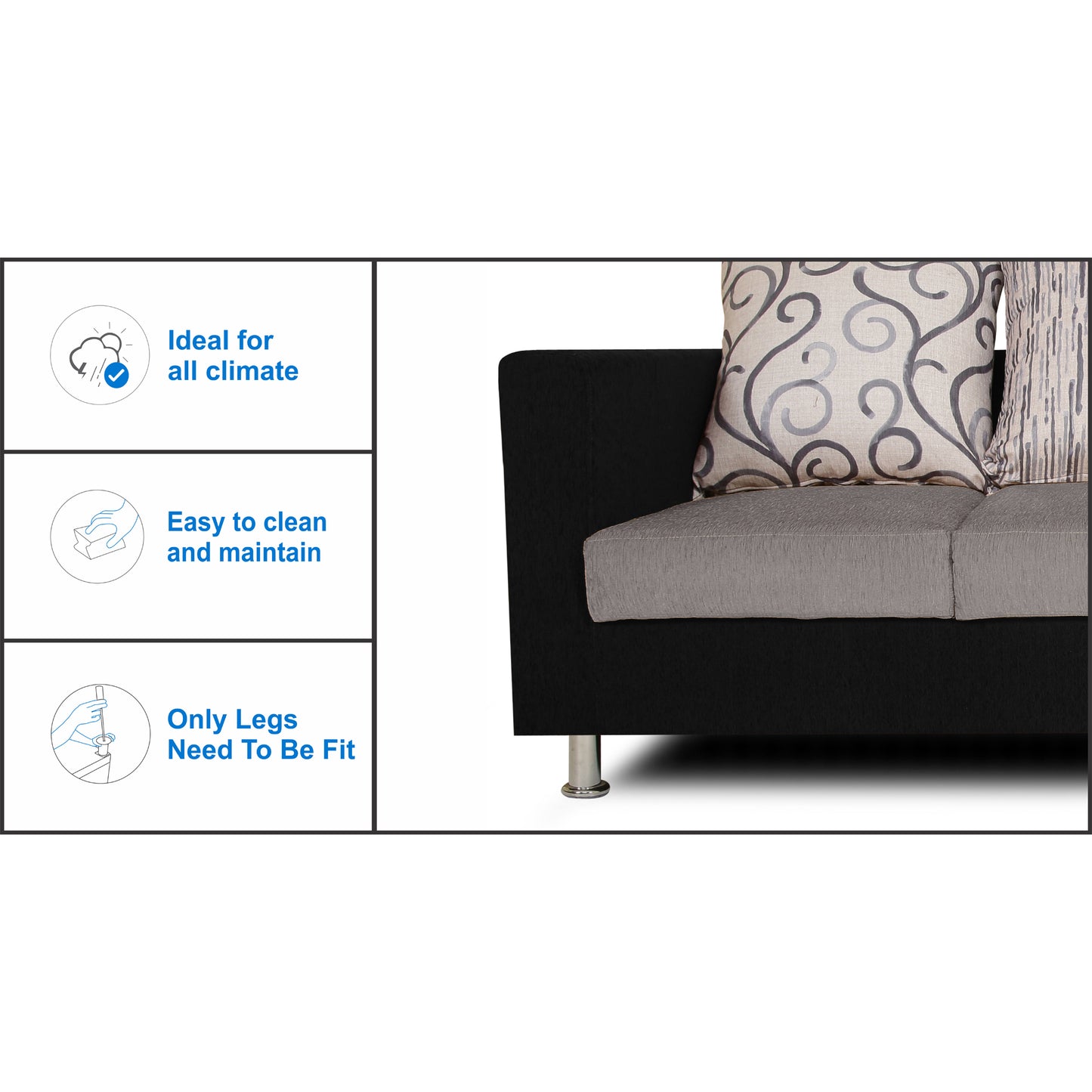 Adorn India Dexter Sofa Set 3-1-1 digitel Print (Grey & Black)