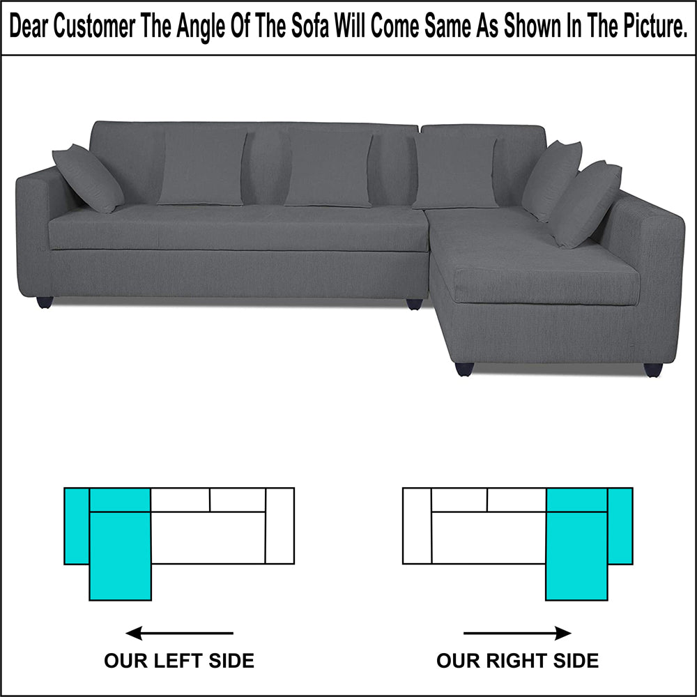 Adorn India Rio Decent L Shape Right Side Handle 6 Seater Corner Sofa Set (Grey) (3 Year Warranty)