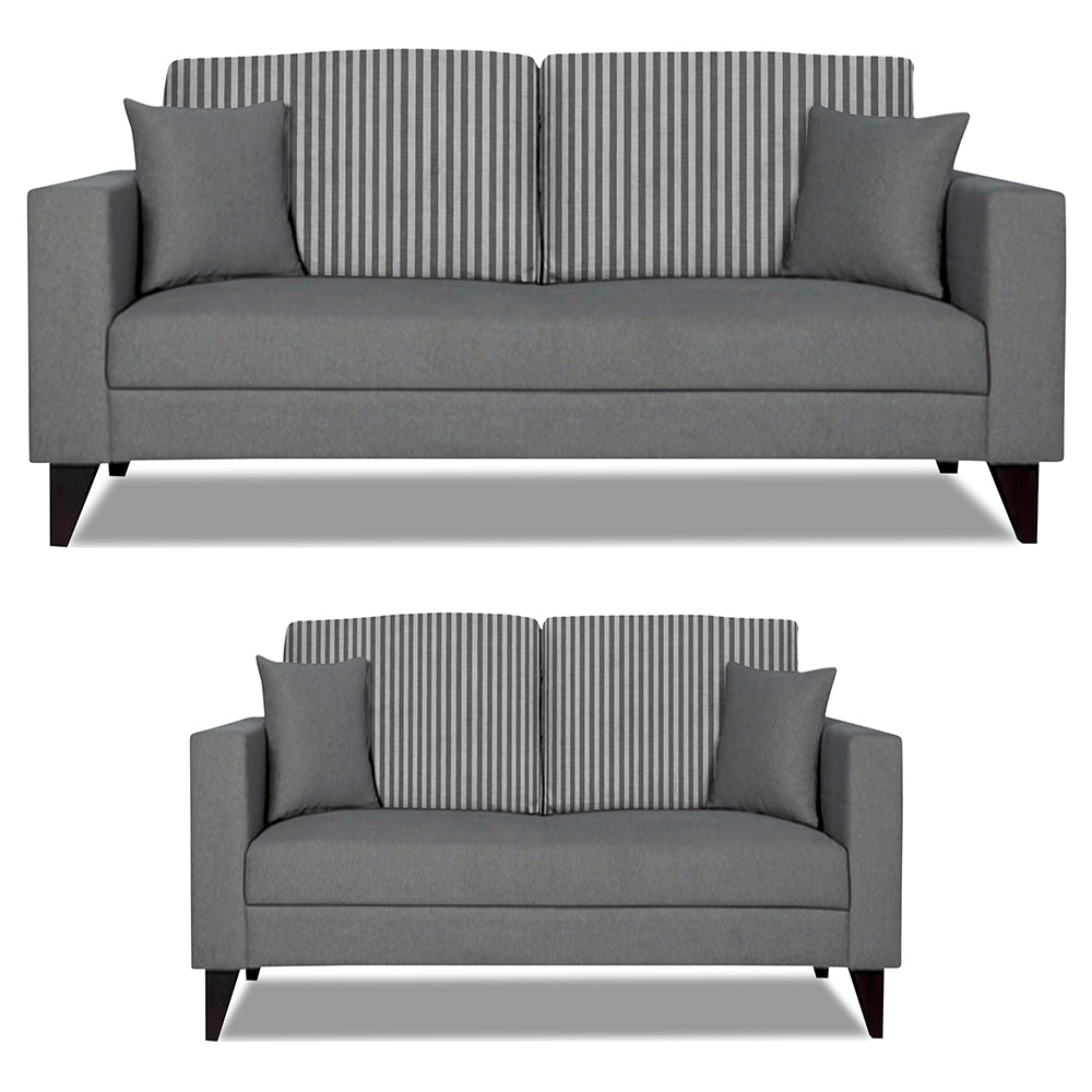 Adorn India Hector Stripes 3+2 5 Seater Sofa Set (Grey) Martin Plus (3 Year Warranty)