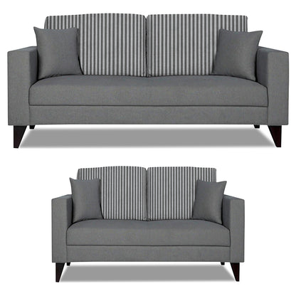 Adorn India Hector Stripes 3+2 5 Seater Sofa Set (Grey) Martin Plus (3 Year Warranty)