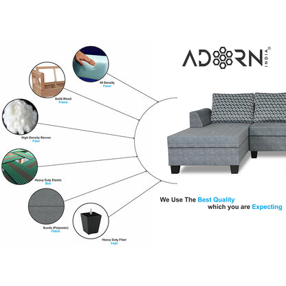 Adorn India Raiden Bricks Premium L Shape 6 Seater Sofa Set with Center Table (Left Hand Side) (Grey) (3 Year Warranty)