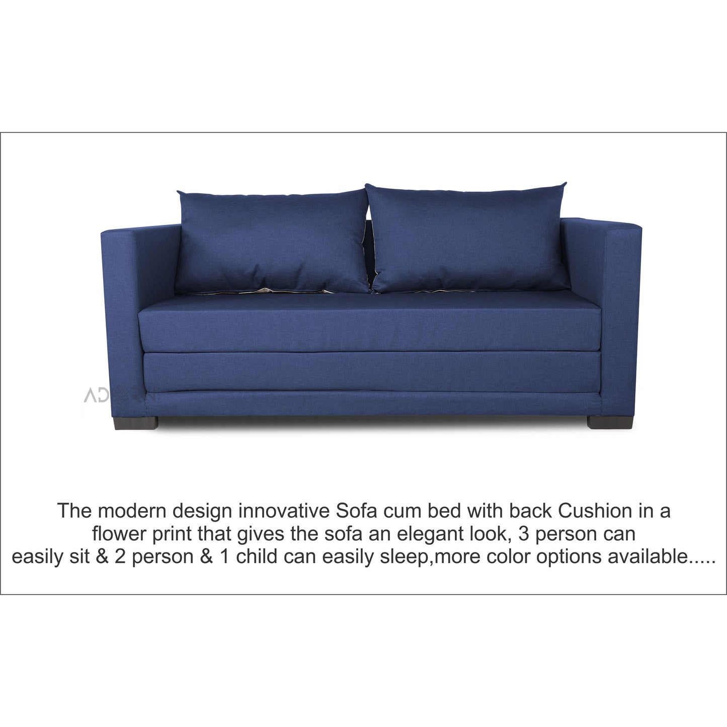 Adorn India Straight line 3 Seater Sofa Cum Bed (Blue), Wood, Foam