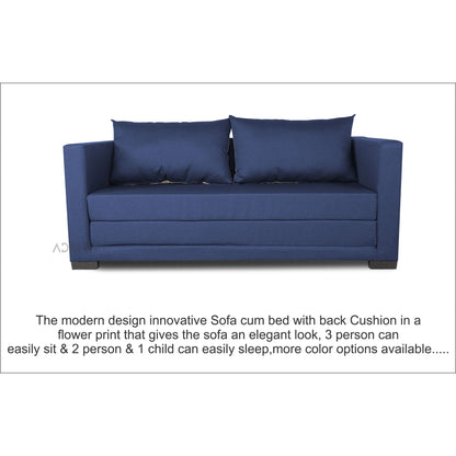Adorn India Straight line 3 Seater Sofa Cum Bed (Blue), Wood, Foam