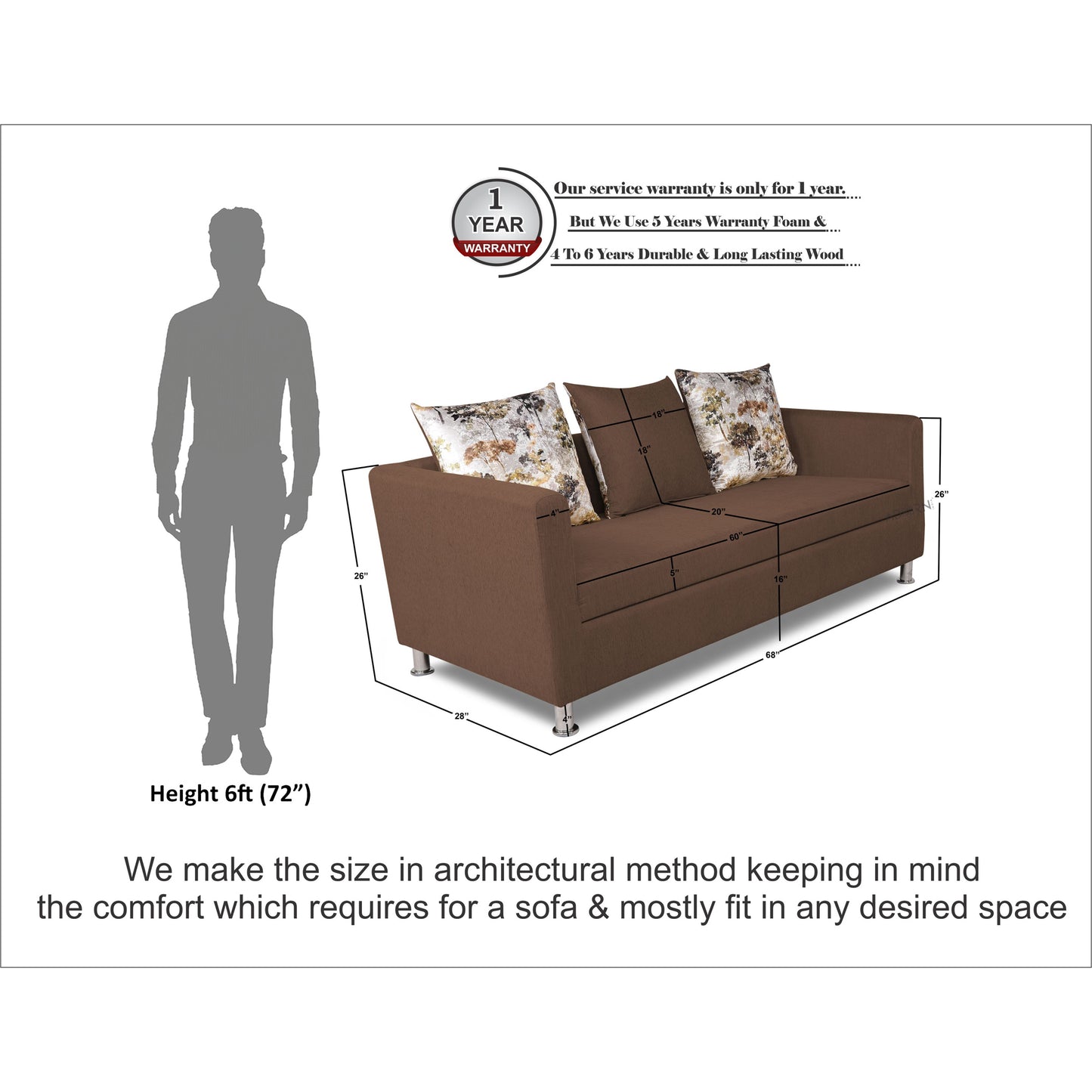Adorn India Alita 3 Seater Compact Sofa (Camel)