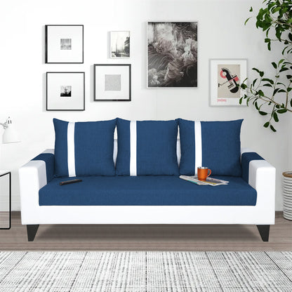 Adorn India Ashley Stripes Leatherette Fabric 3 Seater Sofa (Blue & White) (3 Year Warranty)