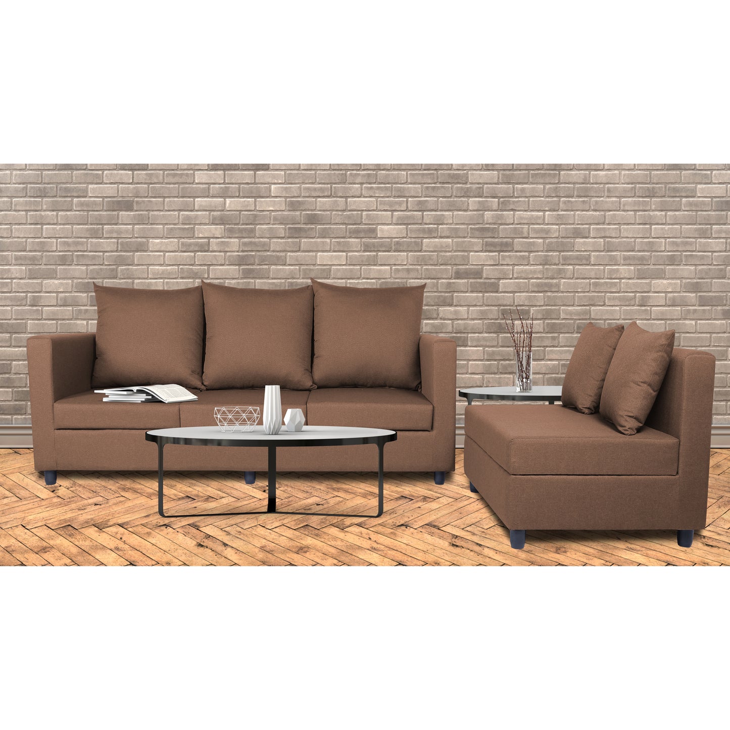 Adorn India New Straight Line Modular 5 Seater Sofa Set (Camel)