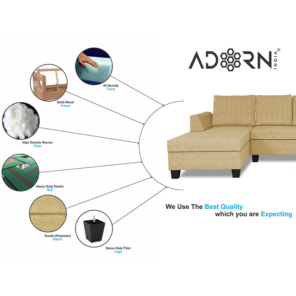 Adorn India Raiden Decent Premium L Shape 6 Seater Sofa Set with Center Table (Left Hand Side) (Beige) (3 Year Warranty)