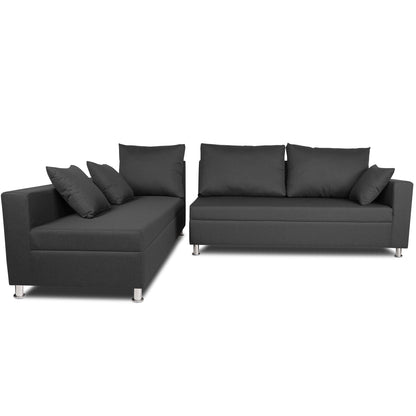 Adorn India Straight Line L Shape 5 Seater Sofa Set Left Side Handle (Dark Grey)