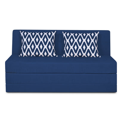 Adorn India Easy Highback Three Seater Sofa Cum Bed Rhombus 5' x 6' (Blue) (1 Year Warranty)