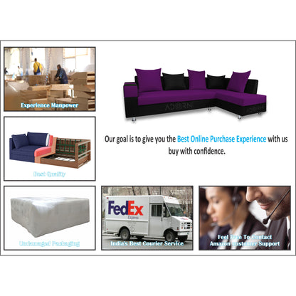 Adorn India Adillac 5 Seater Corner Sofa(Right Side)(Dark Purple & Black), Wood, Foam