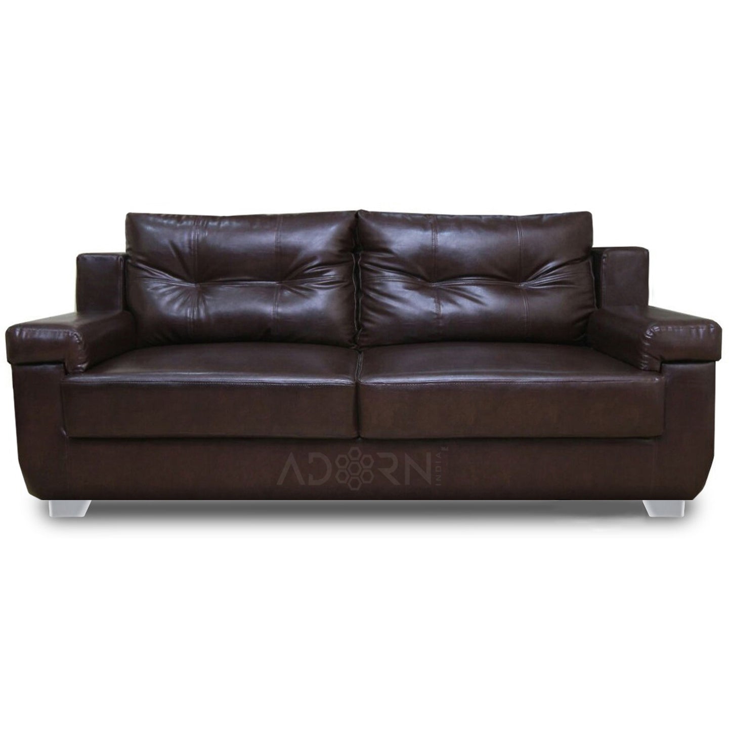 Adorn India Soleado Leatherette Three Seater Sofa (Brown)