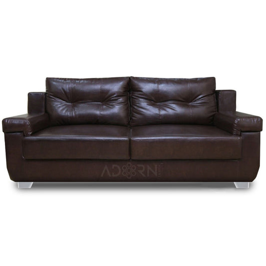 Adorn India Soleado Leatherette Three Seater Sofa (Brown)