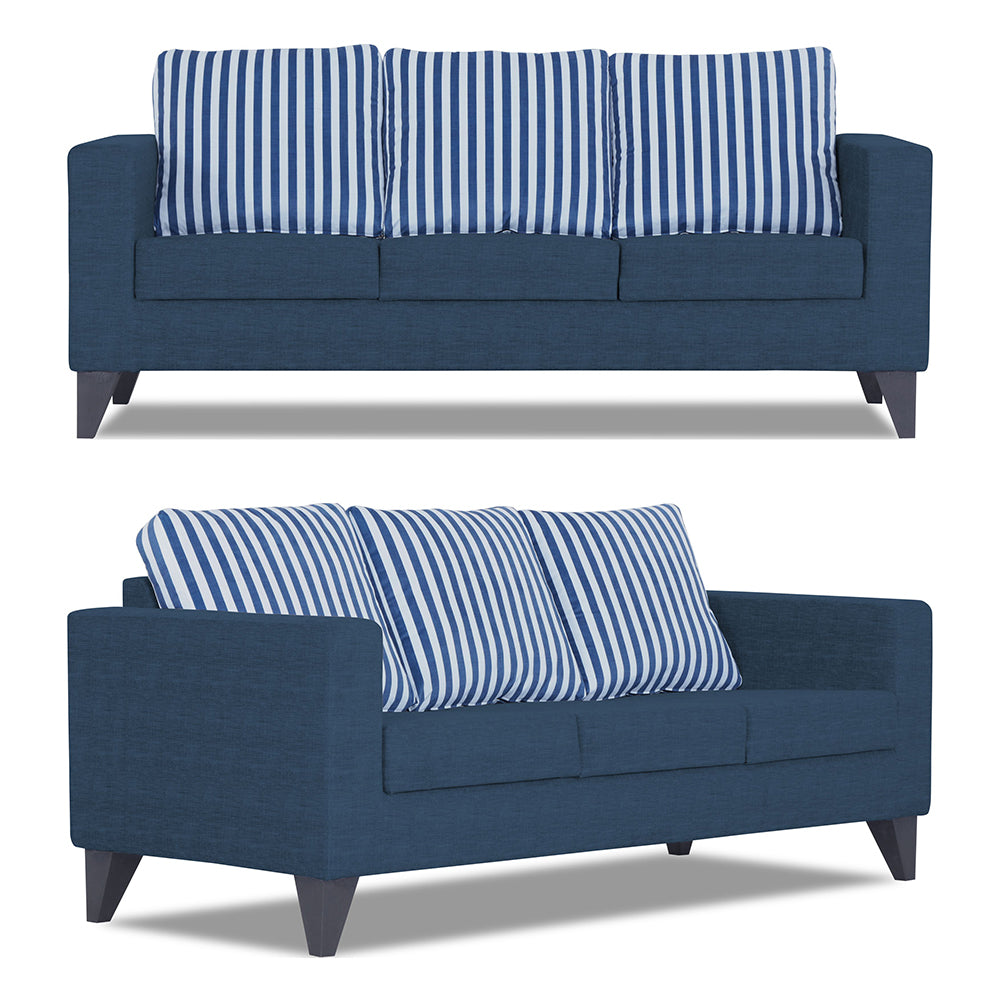 Adorn India Straight Line Plus Stripes 3+2+1 6 Seater Sofa Set (Blue) (3 Year Warranty)