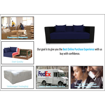 Adorn India Almond 3 Seater Sofa Cumbed (Dark Blue & Black)