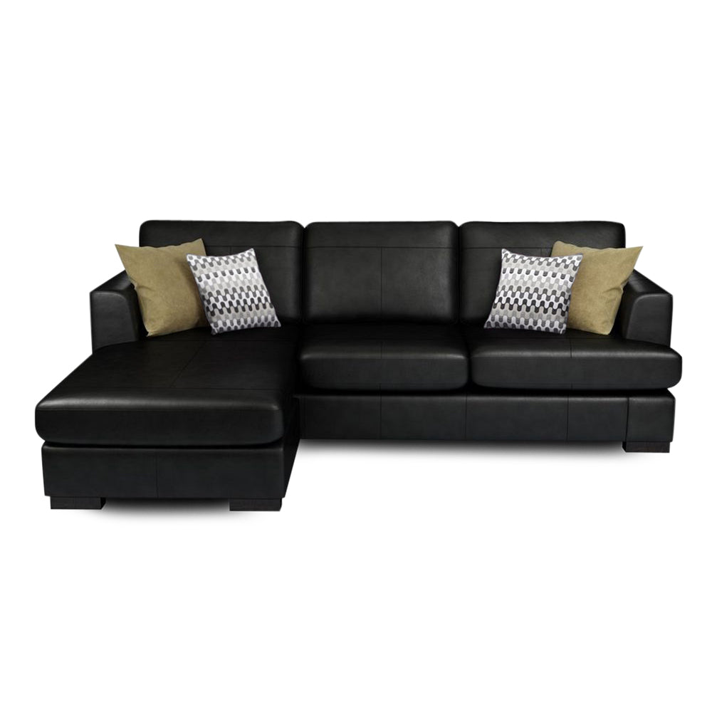 Adorn India Tiverton 6 Seater Corner Sofa Leatherette Left Hand Side (Black)