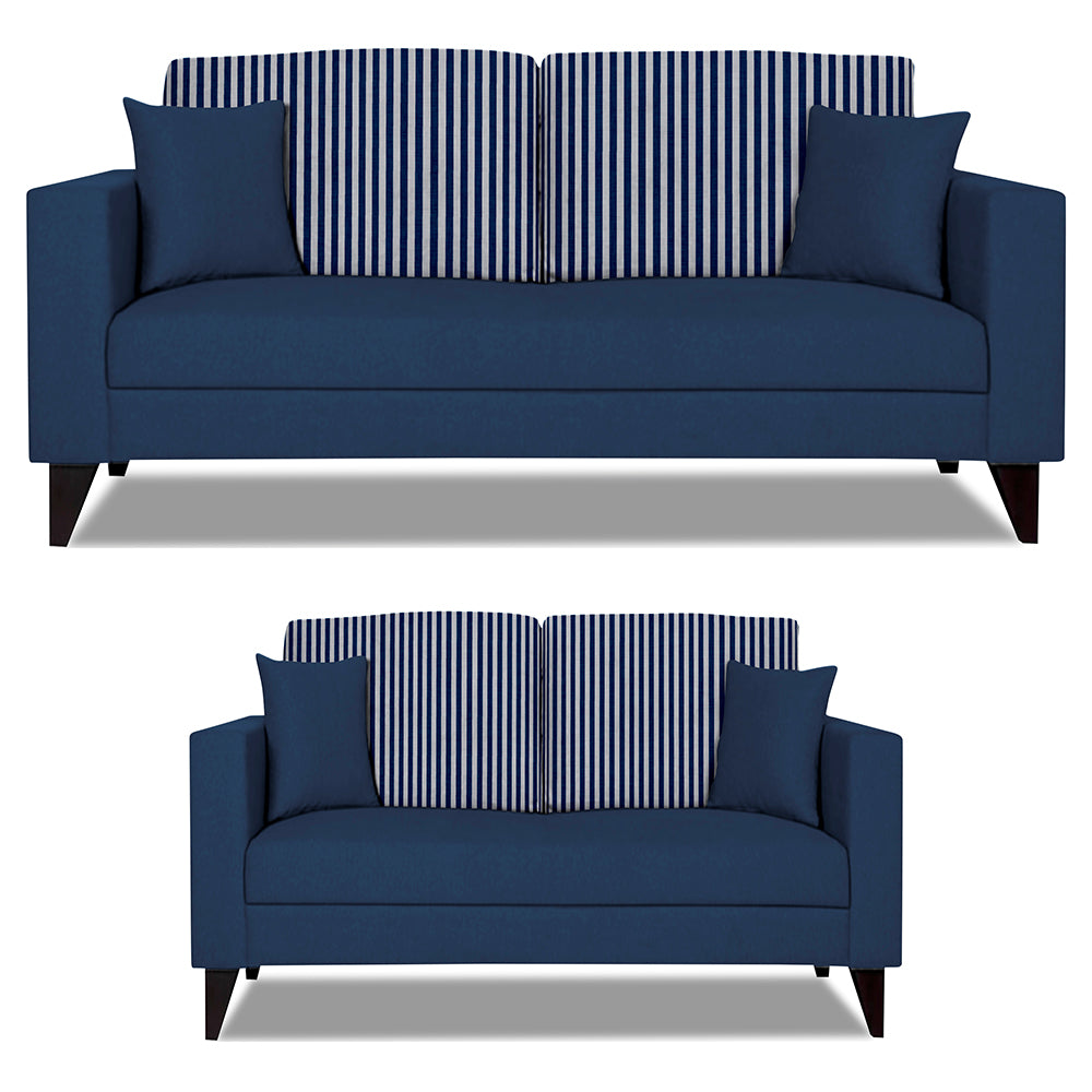 Adorn India Hector Stripes 3+2 5 Seater Sofa Set (Blue) Martin Plus (3 Year Warranty)