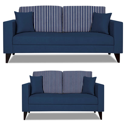 Adorn India Hector Stripes 3+2 5 Seater Sofa Set (Blue) Martin Plus (3 Year Warranty)