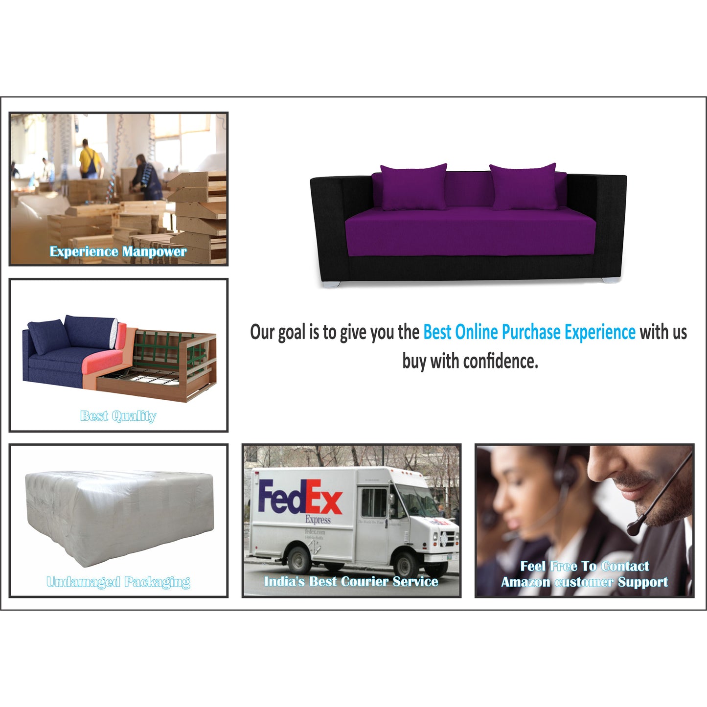 Adorn India Almond 3 Seater Sofa cumbed(Dark Purple & Black)