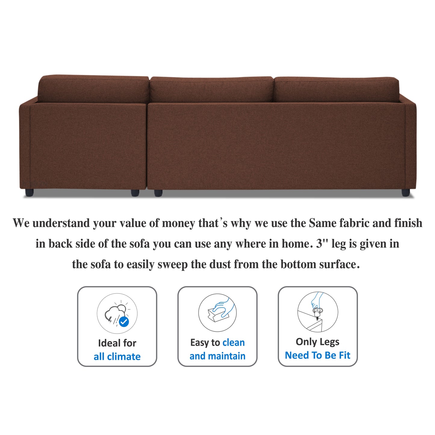 Adorn India Alexander L Shape 7 Seater Sofa Set with Ottoman Puffy RHS (Brown) (3 Year Warranty)