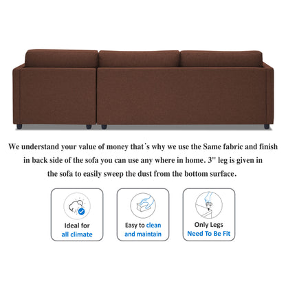 Adorn India Alexander L Shape 7 Seater Sofa Set with Ottoman Puffy RHS (Brown) (3 Year Warranty)
