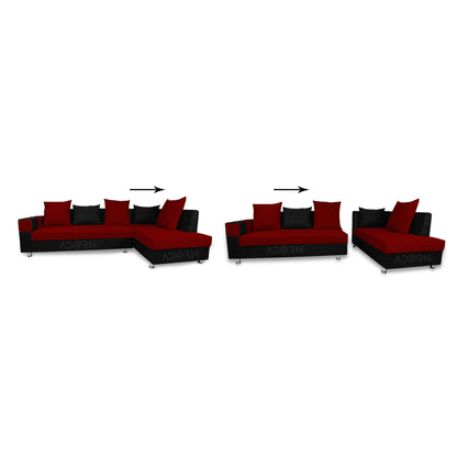 Adorn India Adillac 5 Seater Corner Sofa (Maroon & Black)