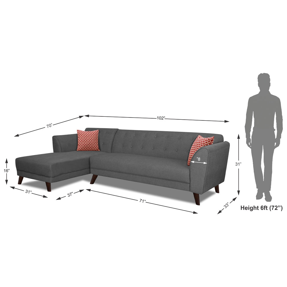 Adorn India Leaf 6 Seater Corner Sofa Left Hand Side (Grey)