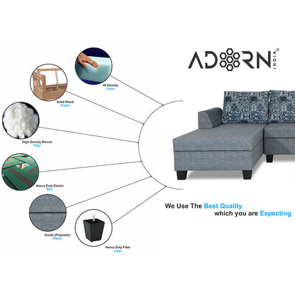 Adorn India Raiden Crafty L Shape 6 Seater Sofa Set with Center Table (Left Hand Side) (Grey) (3 Year Warranty)