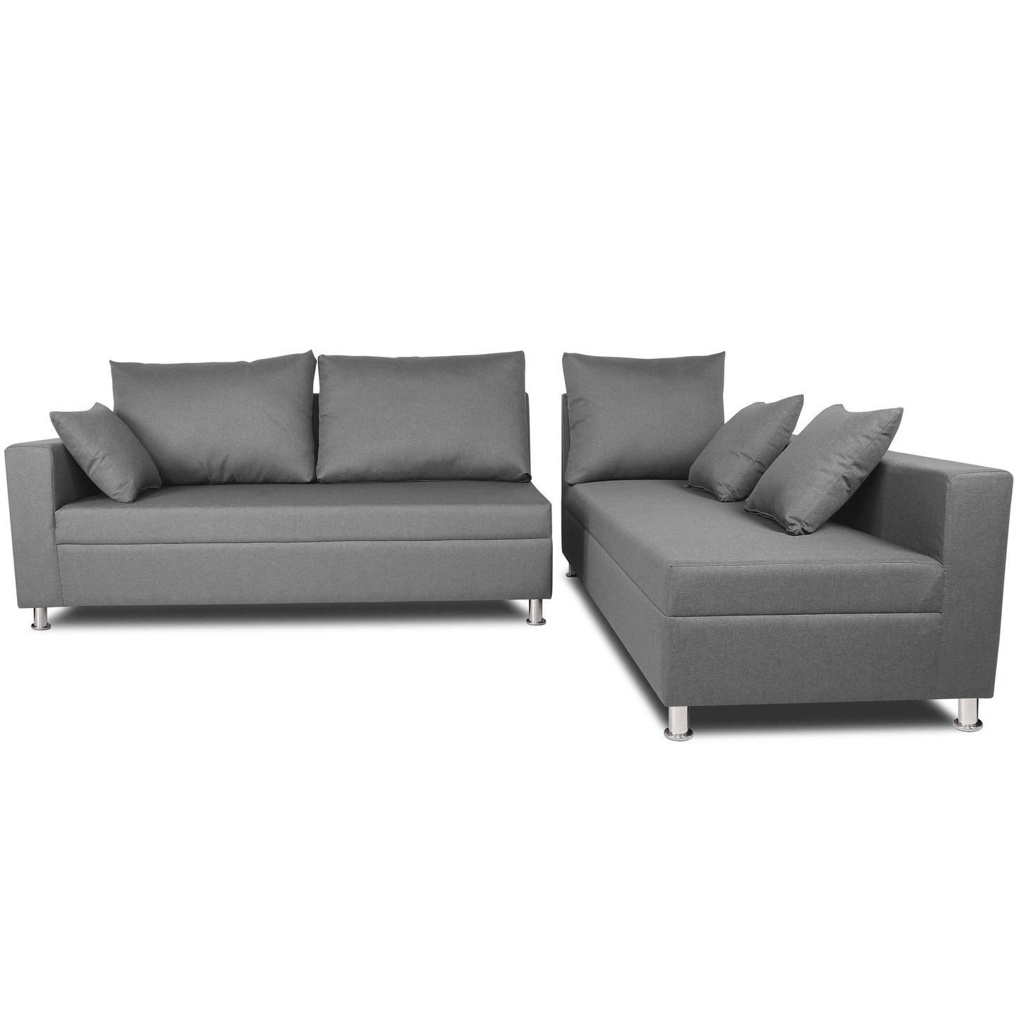 Adorn India Straight line L Shape Sofa (Light Grey)