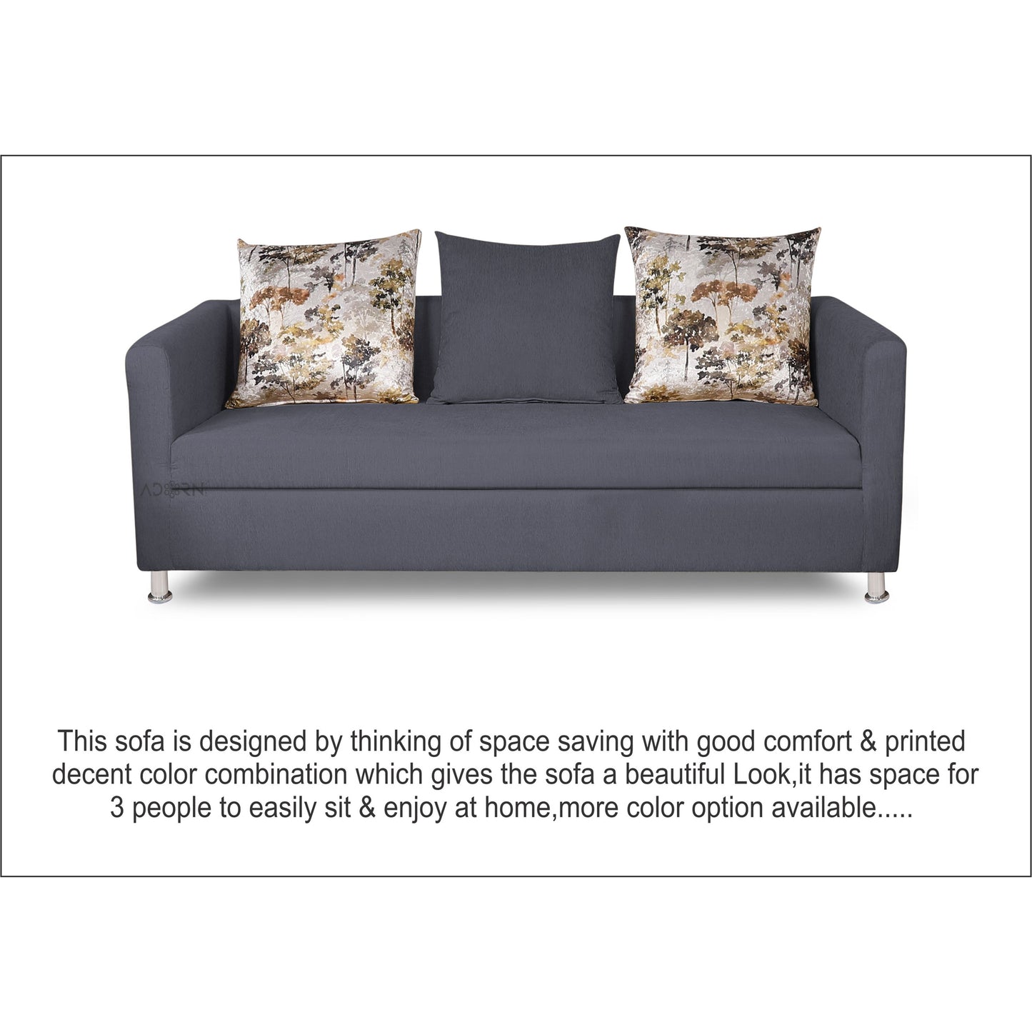 Adorn India Alita 3 Seater Compact Sofa (Dark Grey)