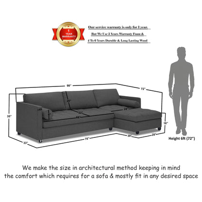 Adorn India Alexander L Shape 7 Seater Sofa Set with Ottoman Puffy RHS (Dark Grey) (3 Year Warranty)