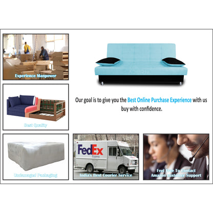Adorn India Alyssum 3 Seater Sofa Cumbed (Sky Blue & Black)