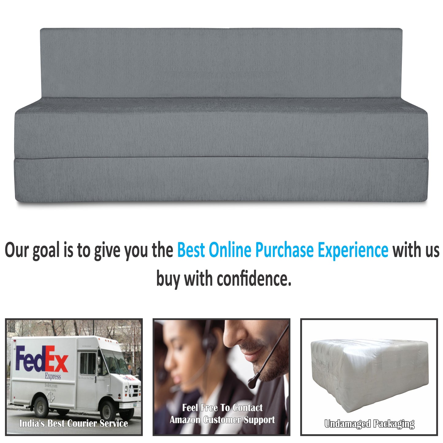 Adorn India Easy Treno 3 Seater Sofa Cum Bed Sit & Sleep Perfect for Guest, Colour Grey, 6'x6' (1 Year Warranty)