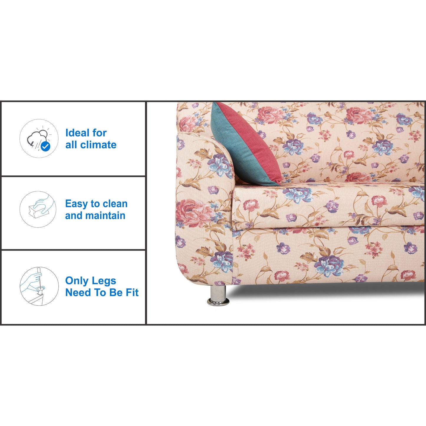 Adorn India Roselyn Digital Print 3+2 5 Seater Sofa Set (Beige)