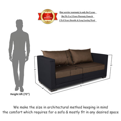 Adorn India Exclusive Two Tone Straight Line Three Seater Sofa Cum Bed (Camel & Black), Wood, Foam