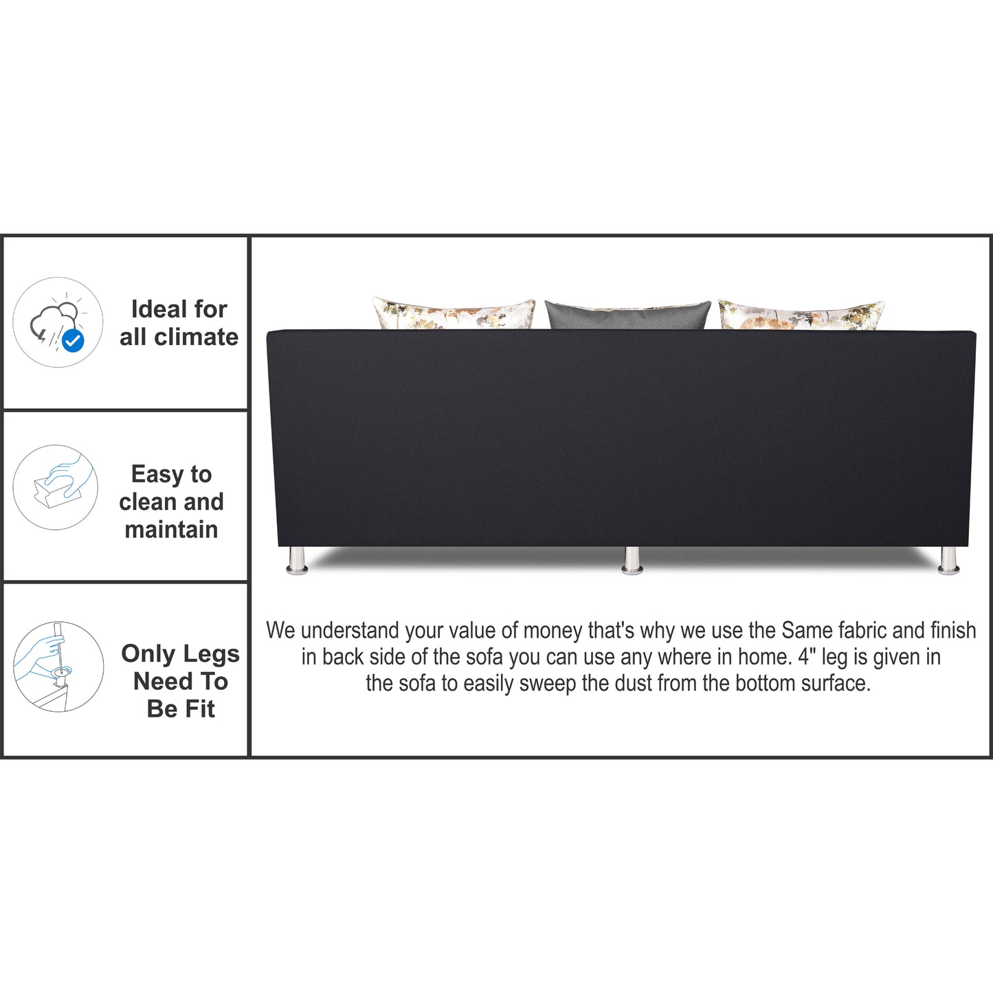 Adorn India Exclusive Two Tone Alica 3-1-1 Five Seater Sofa Set (Wood & Fabric, Light Grey & Black)