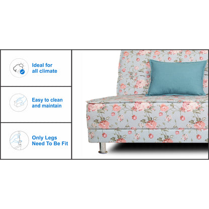 Adorn India Roselyn 3 Seater Sofa Cum Bed Digitel Print (Aqua Blue), Wood, Foam