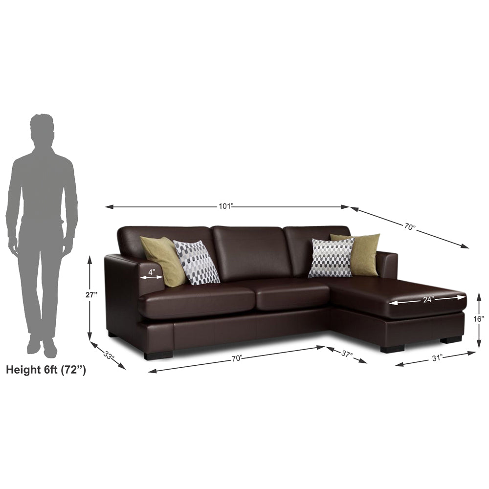 Adorn India Tiverton 6 Seater Corner Sofa Leatherette Right Hand Side (Brown)