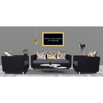 Adorn India Exclusive Two Tone Alita Compact 3-1-1 Sofa Set (Dark Grey & Black), Wood, Foam