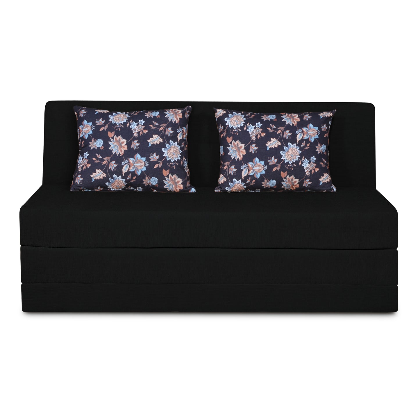 Adorn India Easy Highback Three Seater Sofa Cum Bed Floral 5' x 6' (Black) (1 Year Warranty)