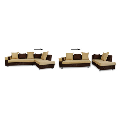 Adorn India Adillac 5 Seater Corner Sofa(Right Side)(Brown & Beige), Wood, Foam