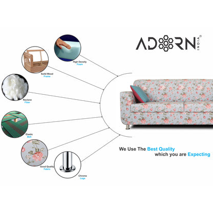 Adorn India Roselyn 3 Seater Sofa Digitel Print (Blue)