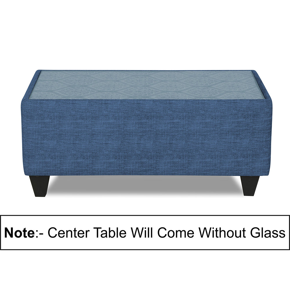 Adorn India Cortina Damask 3+2 5 Seater Sofa Set with Centre Table (Blue)