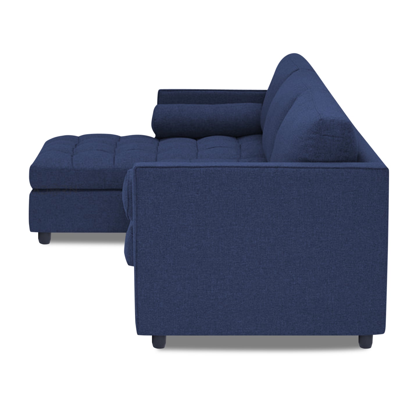 Adorn India Alexander L Shape 7 Seater Sofa Set with Ottoman Puffy LHS (Dark Blue) (3 Year Warranty)
