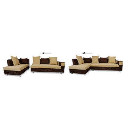 Adorn India Adillac 5 Seater Corner Sofa(Left Side Handle)(Brown & Beige), Wood, Foam