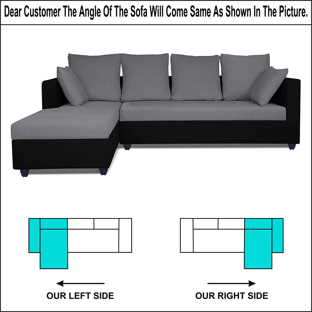 Adorn India Zink Straight line L Shape 5 Seater Sofa Plain Cushion (Left Side Handle)(Grey & Black)