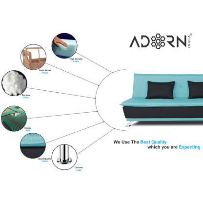 Adorn India Exclusive Two Tone Arden 4 Seater Wood Sofa Cum Bed 4 x 6 (Aqua Blue & Black) (3 Year Warranty)