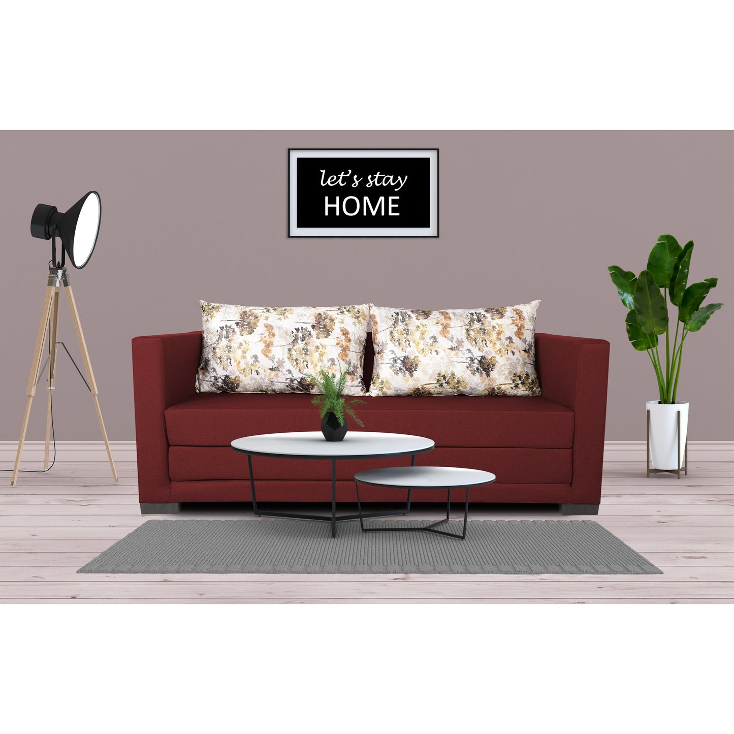 Adorn India Straight line 3 Seater Sofa Cum Bed (Maroon), Wood, Foam
