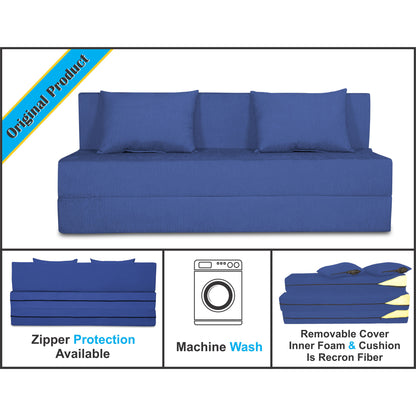 Adorn India Easy Three Seater Sofa Cum Bed Alyn 6'x 6' (Dark Blue)