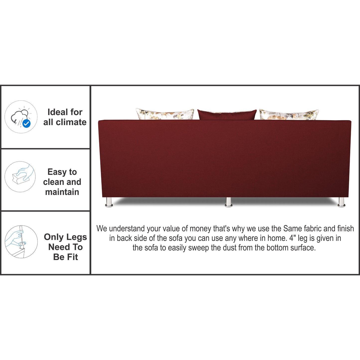 Adorn India Alica 3-1-1 5 Seater Sofa Set(Maroon)