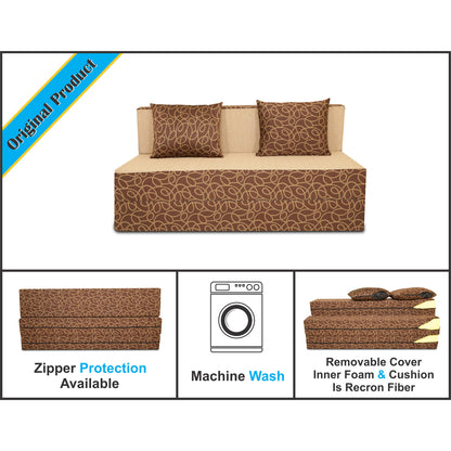 Adorn India Easy Three Seater Sofa Cum Bed Poly Cotton (Brown & Beige) (4 x 6)